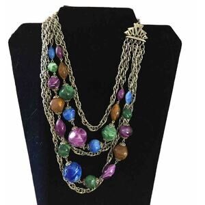 Multi Color Stones Coro Necklace Silver Tone With Hangtag Vintage Estate Mardi
